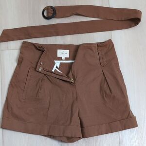 Sezane High Waist Tan Women's Shorts with Belt